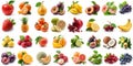 Collage of juicy fresh fruits and berries on a white background. The image is generated with the use of an AI. Royalty Free Stock Photo